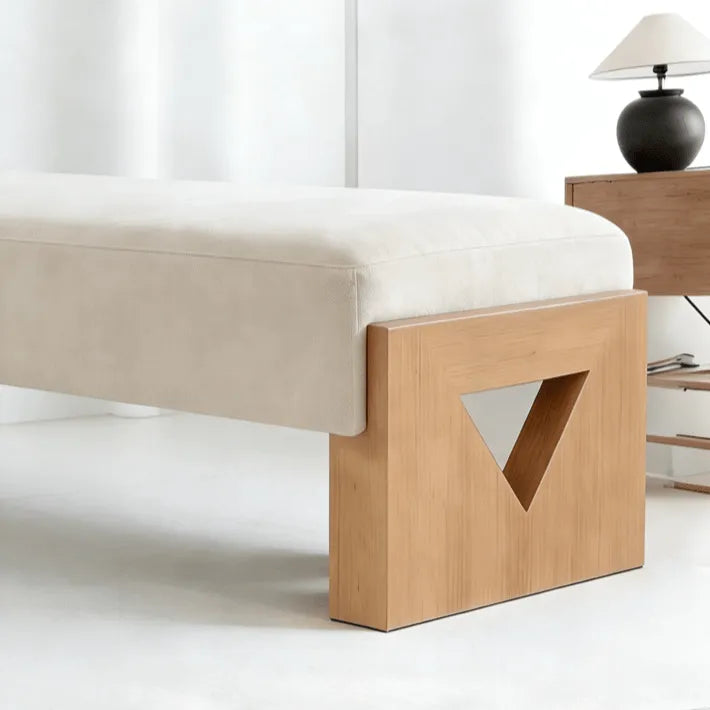 Solid Wood Mid-Century Entryway Bench with Sculptural Tufting and Ergonomic Support