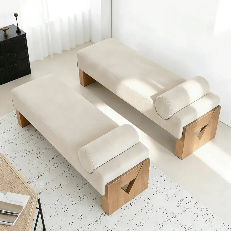 Solid Wood Mid-Century Entryway Bench with Sculptural Tufting and Ergonomic Support