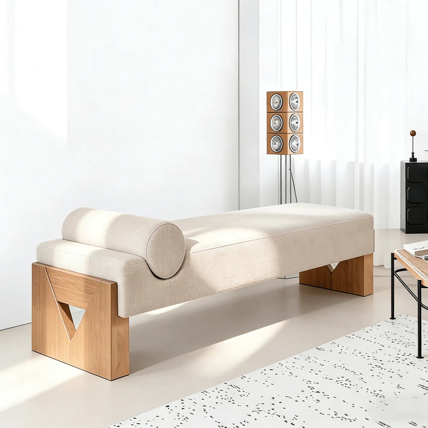 Solid Wood Mid-Century Entryway Bench with Sculptural Tufting and Ergonomic Support Main Product Image Main image
