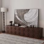 Solid Wood Modular Cabinets With Concentric Relief Detail and Quiet Storage