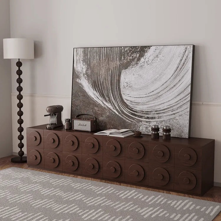Solid Wood Modular Cabinets With Concentric Relief Detail and Quiet Storage