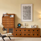 Solid Wood Modular Cabinets with Geometric Inlay Panels and Quiet Storage