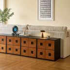Solid Wood Modular Cabinets with Geometric Inlay Panels and Quiet Storage