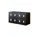 Solid Wood Modular Cabinets with Geometric Inlay Panels and Quiet Storage