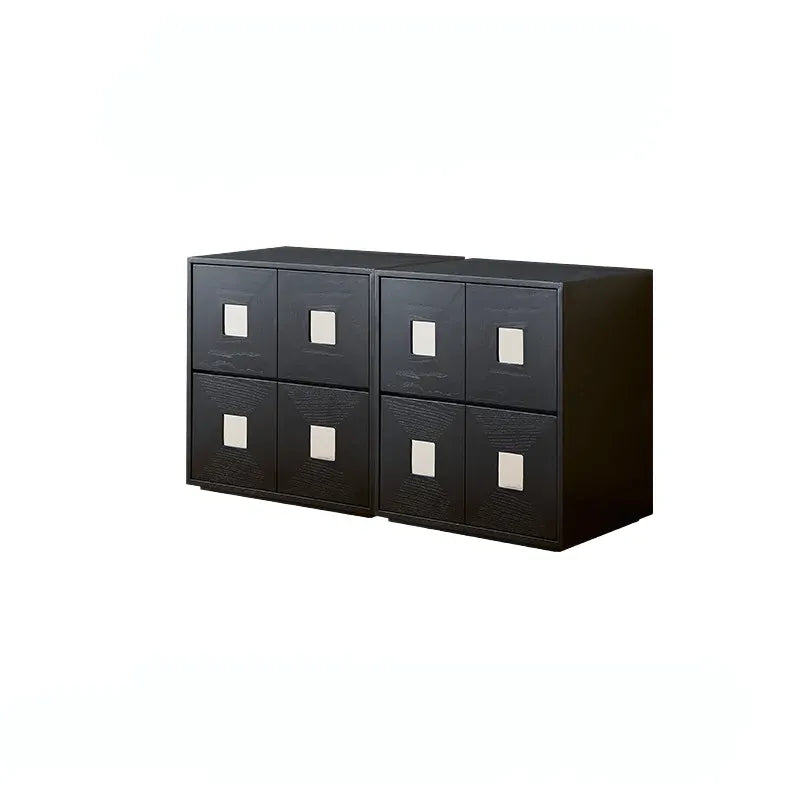 Solid Wood Modular Cabinets with Geometric Inlay Panels and Quiet Storage