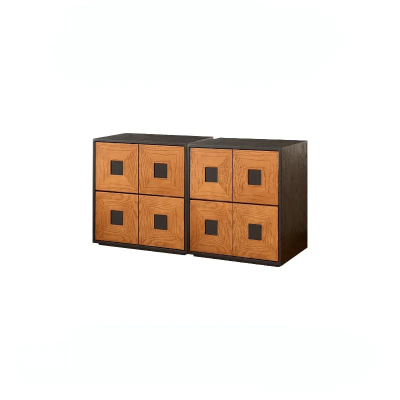 Solid Wood Modular Cabinets with Geometric Inlay Panels and Quiet Storage