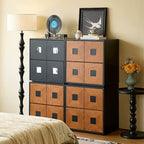 Solid Wood Modular Cabinets with Geometric Inlay Panels and Quiet Storage