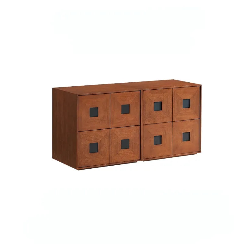 Solid Wood Modular Cabinets with Geometric Inlay Panels and Quiet Storage