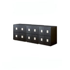 Solid Wood Modular Cabinets with Geometric Inlay Panels and Quiet Storage