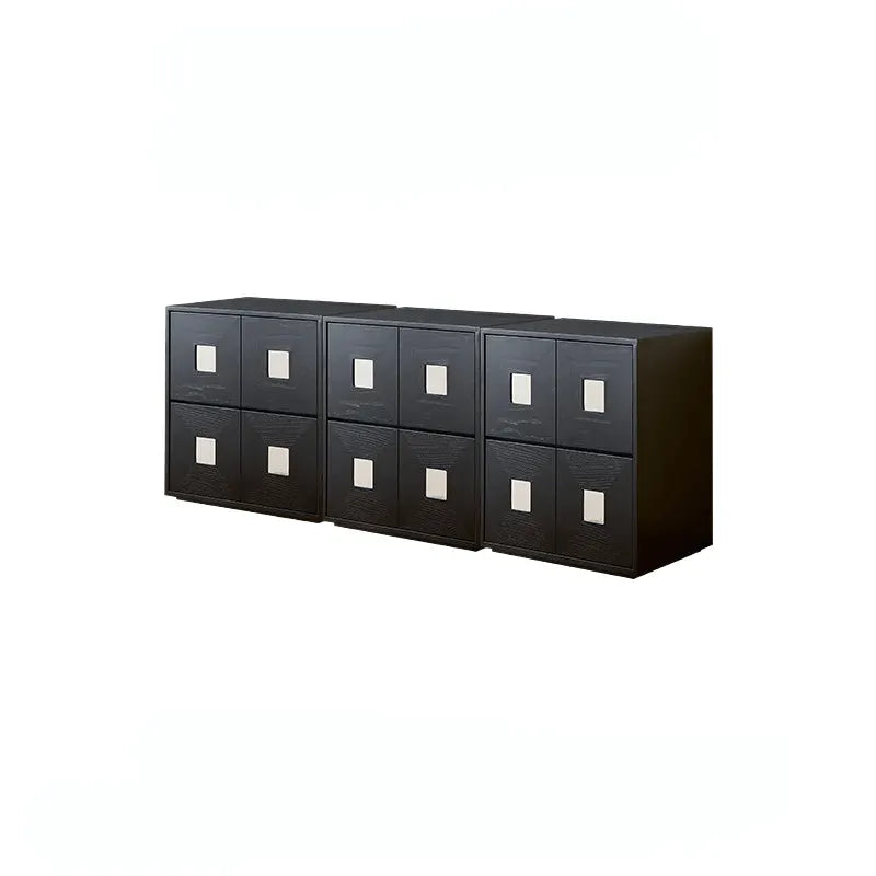 Solid Wood Modular Cabinets with Geometric Inlay Panels and Quiet Storage