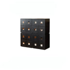 Solid Wood Modular Cabinets with Geometric Inlay Panels and Quiet Storage
