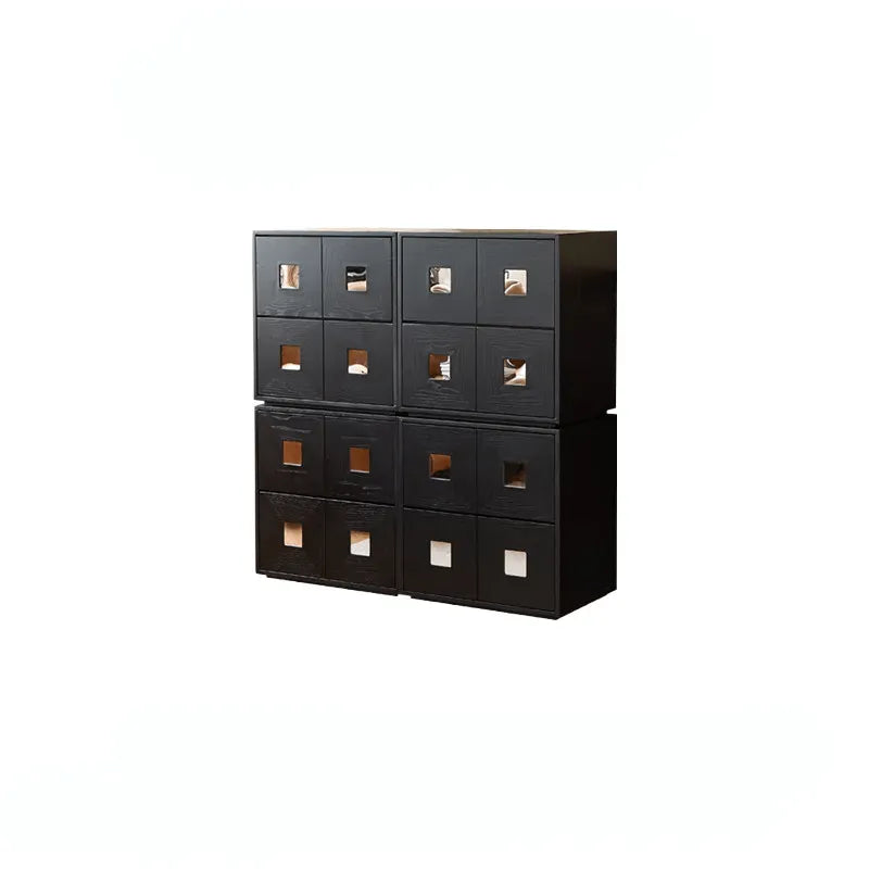 Solid Wood Modular Cabinets with Geometric Inlay Panels and Quiet Storage