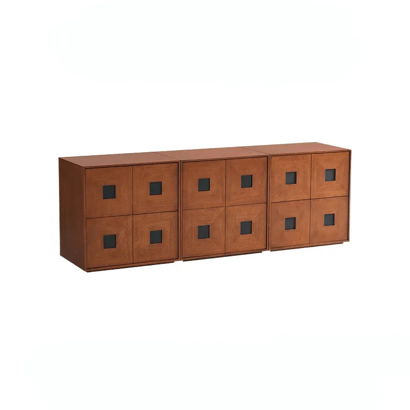 Solid Wood Modular Cabinets with Geometric Inlay Panels and Quiet Storage