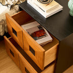 Solid Wood Modular Cabinets with Geometric Inlay Panels and Quiet Storage
