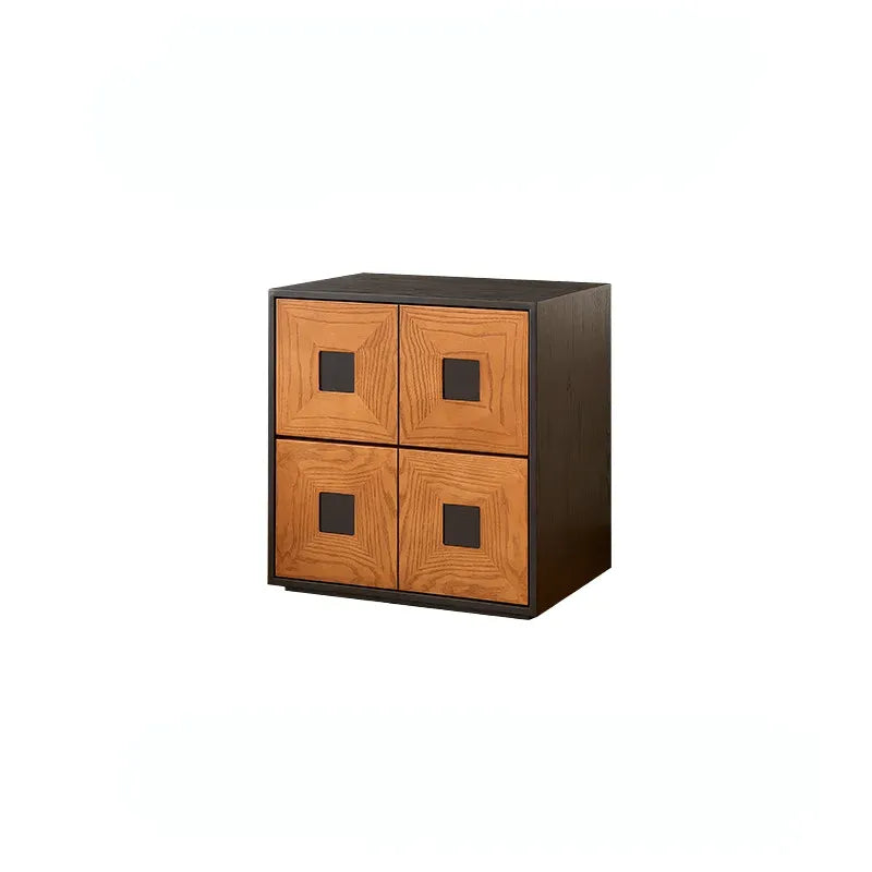 Solid Wood Modular Cabinets with Geometric Inlay Panels and Quiet Storage