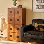 Solid Wood Modular Cabinets with Geometric Inlay Panels and Quiet Storage