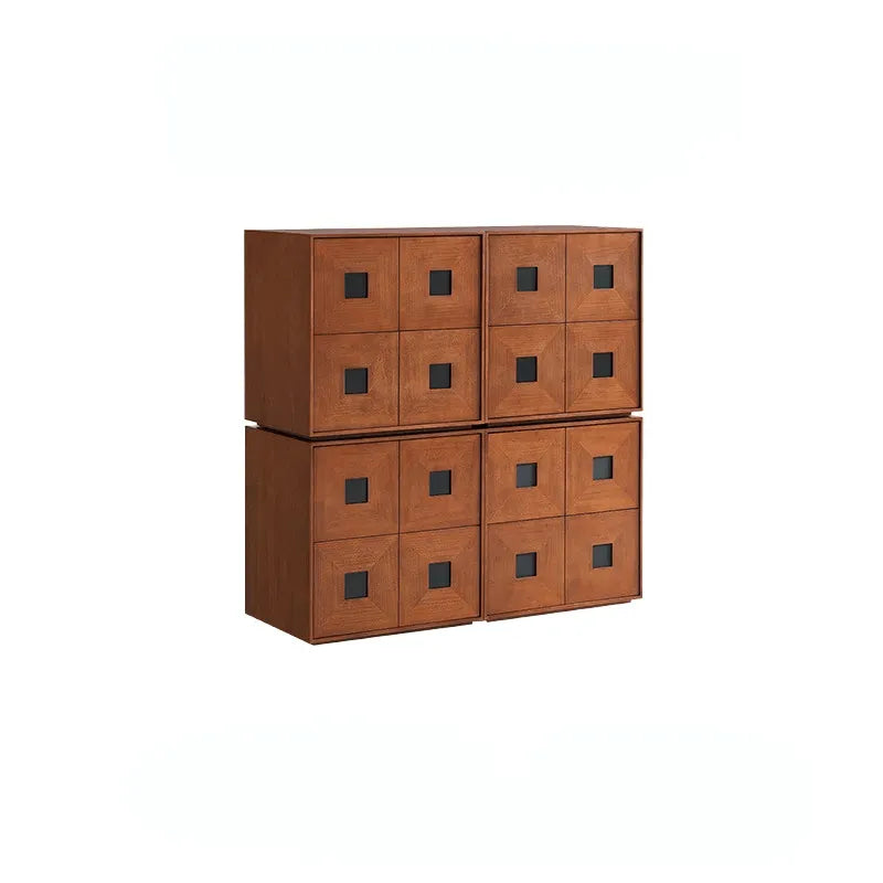 Solid Wood Modular Cabinets with Geometric Inlay Panels and Quiet Storage