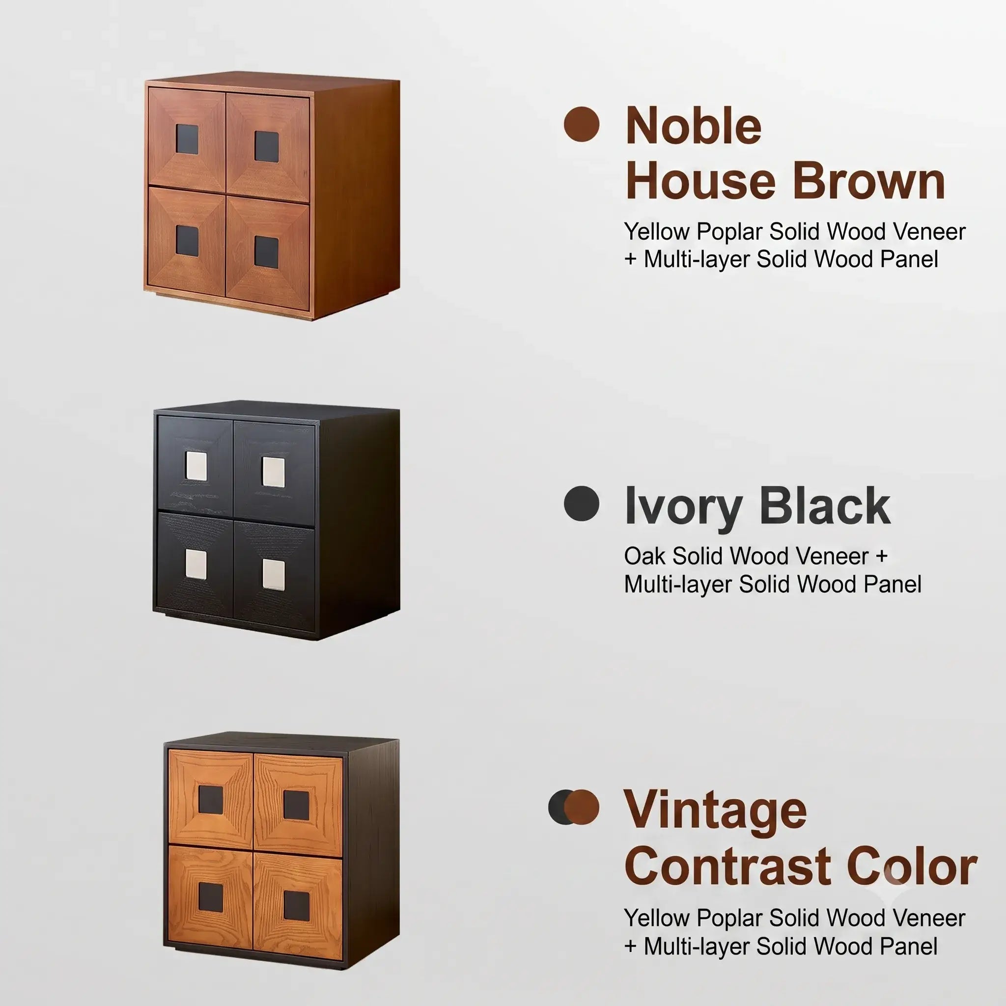 Solid Wood Modular Cabinets with Geometric Inlay Panels and Quiet Storage