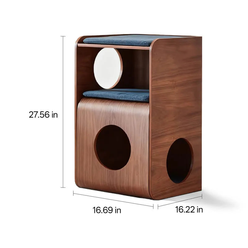 Solid Wood Modular Cat Cube Stool in Japandi Minimalist Style