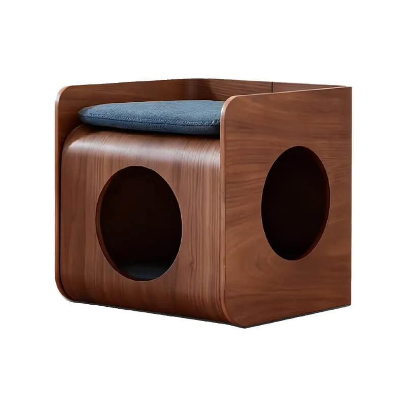 Solid Wood Modular Cat Cube Stool in Japandi Minimalist Style