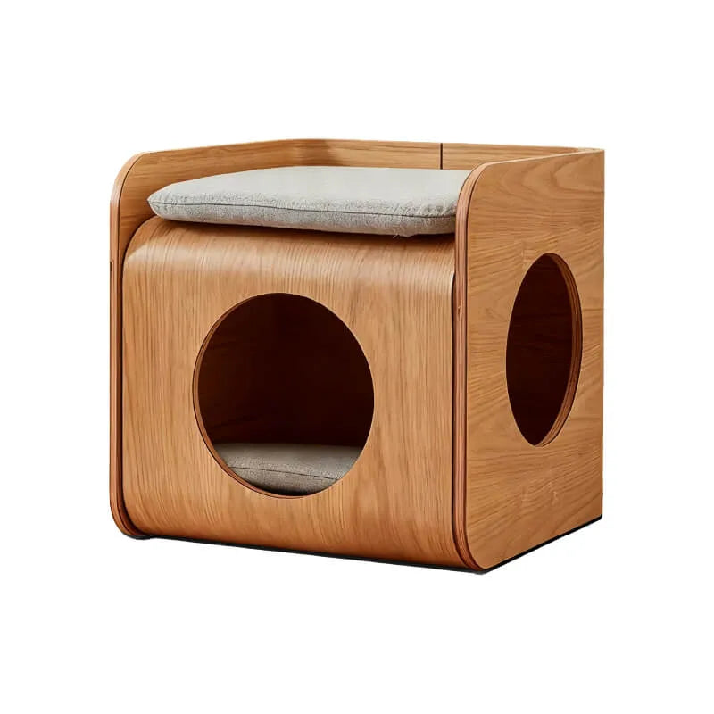 Solid Wood Modular Cat Cube Stool in Japandi Minimalist Style