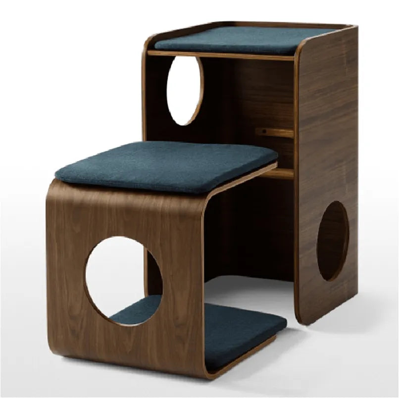 Solid Wood Modular Cat Cube Stool in Japandi Minimalist Style