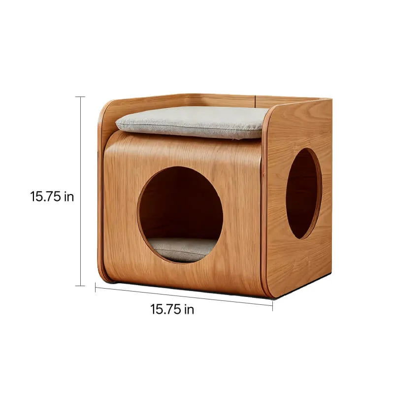 Solid Wood Modular Cat Cube Stool in Japandi Minimalist Style