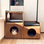 Solid Wood Modular Cat Cube Stool in Japandi Minimalist Style