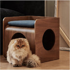 Solid Wood Modular Cat Cube Stool in Japandi Minimalist Style