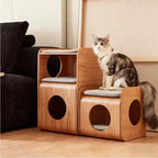 Solid Wood Modular Cat Cube Stool in Japandi Minimalist Style Main Product Image