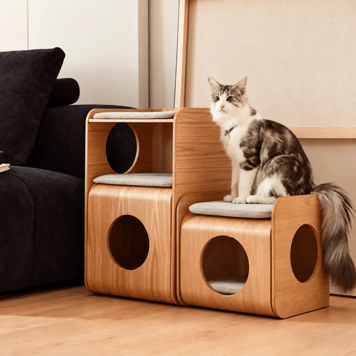 Solid Wood Modular Cat Cube Stool in Japandi Minimalist Style Main Product Image Main image