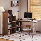 Solid Wood Office Desk Series with Acrylic Support, Shelves and Open Storage