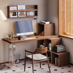 Solid Wood Office Desk Series with Acrylic Support, Shelves and Open Storage