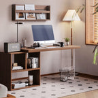 Solid Wood Office Desk Series with Acrylic Support, Shelves and Open Storage