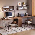 Solid Wood Office Desk Series with Acrylic Support, Shelves and Open Storage