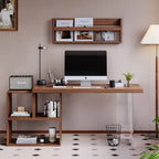 Solid Wood Office Desk Series with Acrylic Support, Shelves and Open Storage Main Product Image
