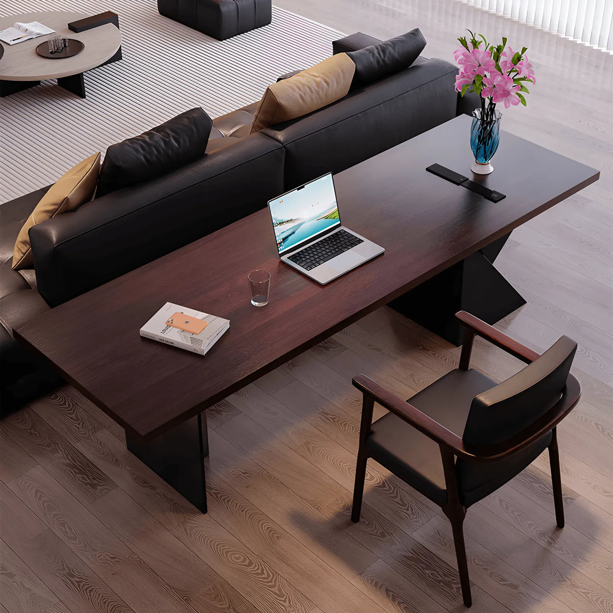 Solid Wood Office Desk with Acrylic Base, Sculptural Minimalist Series