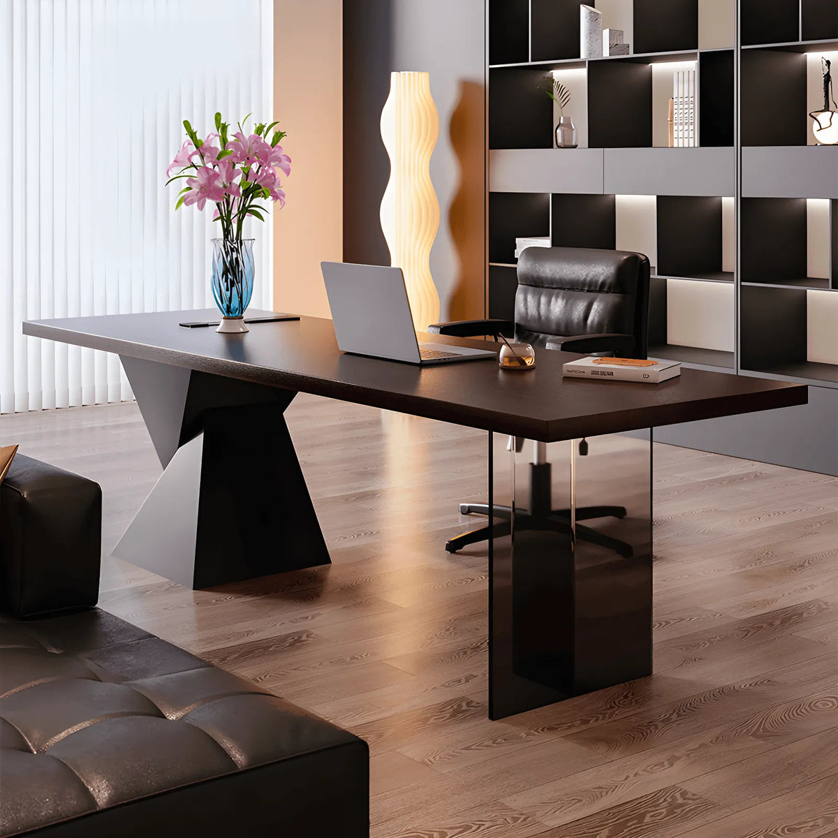 Solid Wood Office Desk with Acrylic Base, Sculptural Minimalist Series Main Product Image