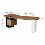 Solid Wood Office Desk with Curved Acrylic Leg and Side Storage