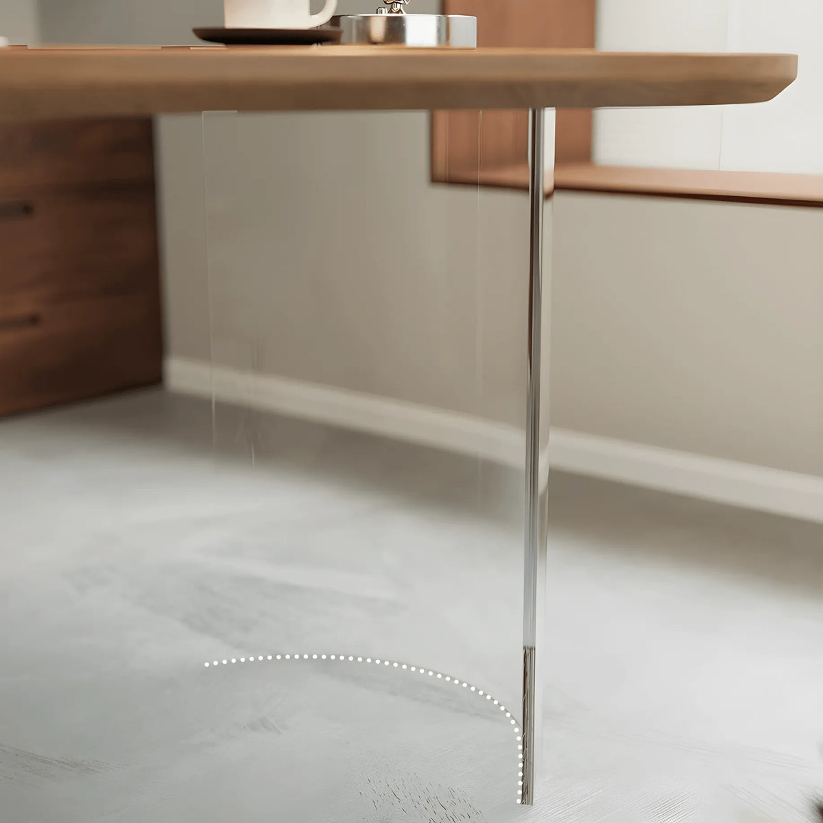 Solid Wood Office Desk with Curved Acrylic Leg and Side Storage