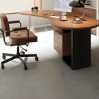 Solid Wood Office Desk with Curved Acrylic Leg and Side Storage
