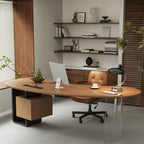 Solid Wood Office Desk with Curved Acrylic Leg and Side Storage Main Product Image