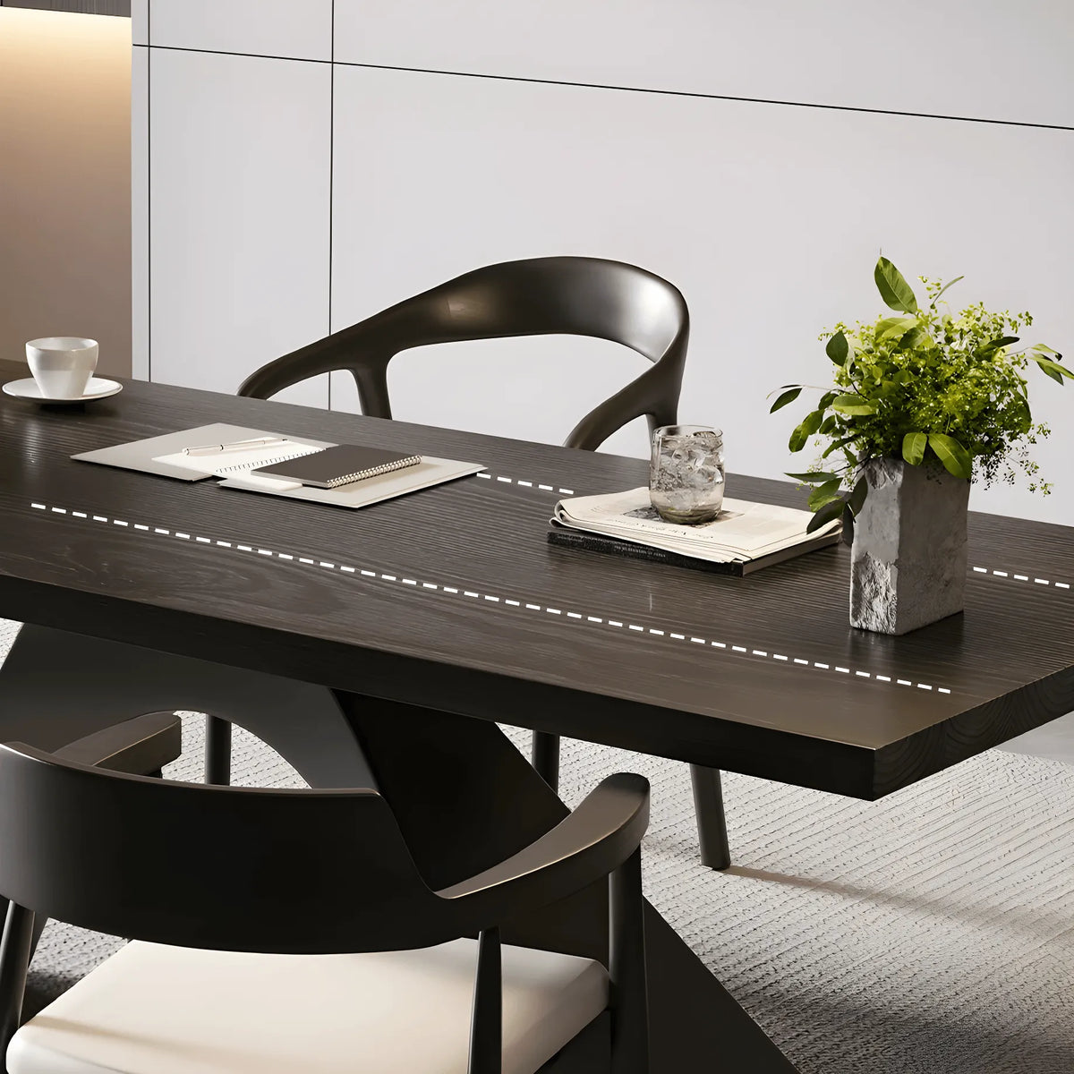 Solid Wood Office Desk with Sculptural Wave Legs and Wide Executive Top