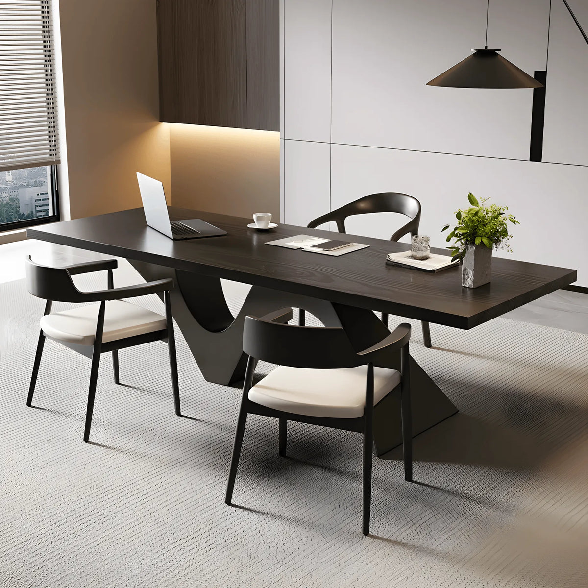 Solid Wood Office Desk with Sculptural Wave Legs and Wide Executive Top