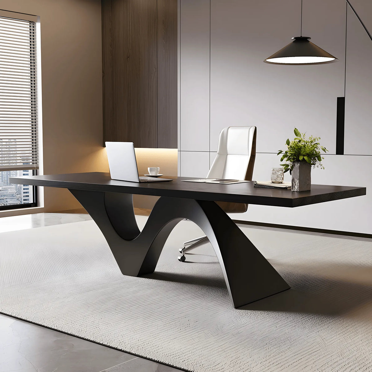 Solid Wood Office Desk with Sculptural Wave Legs and Wide Executive Top Main Product Image