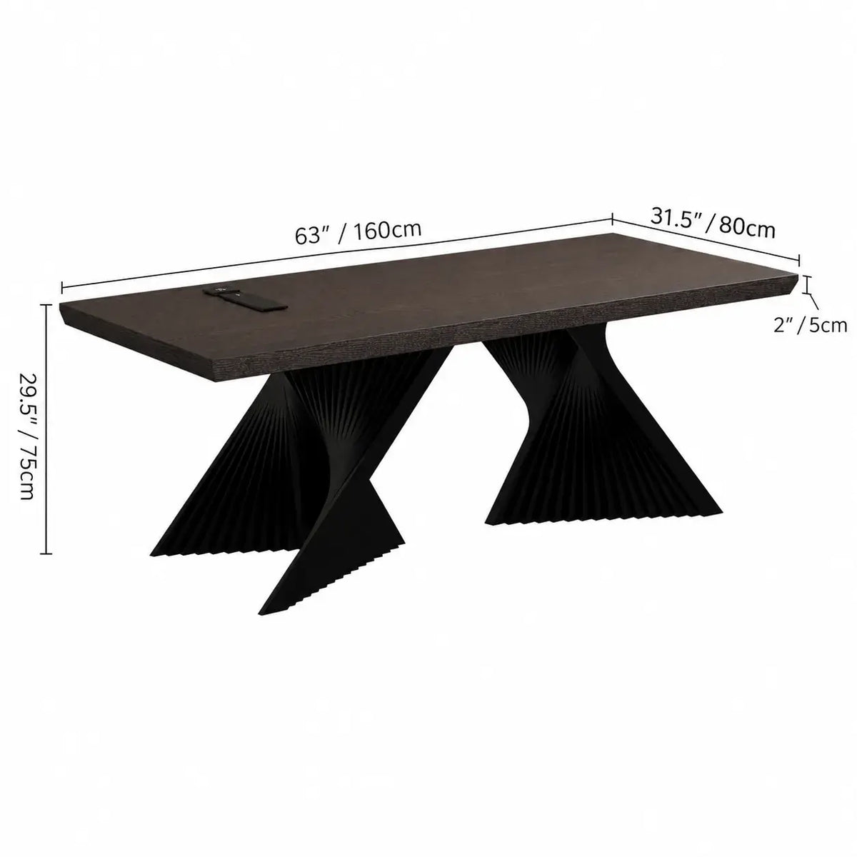 Solid Wood Office Desk with Sculptural X Steel Base and Cable Management