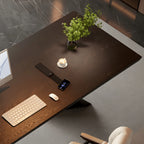 Solid Wood Office Desk with Sculptural X Steel Base and Cable Management