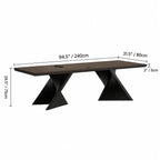 Solid Wood Office Desk with Sculptural X Steel Base and Cable Management