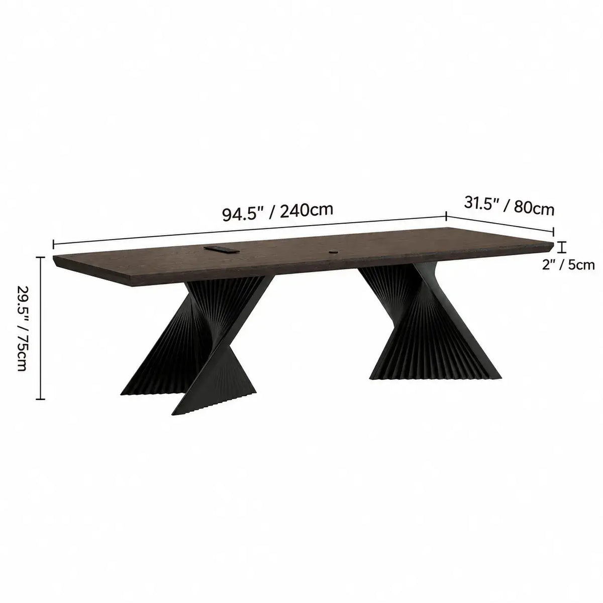 Solid Wood Office Desk with Sculptural X Steel Base and Cable Management