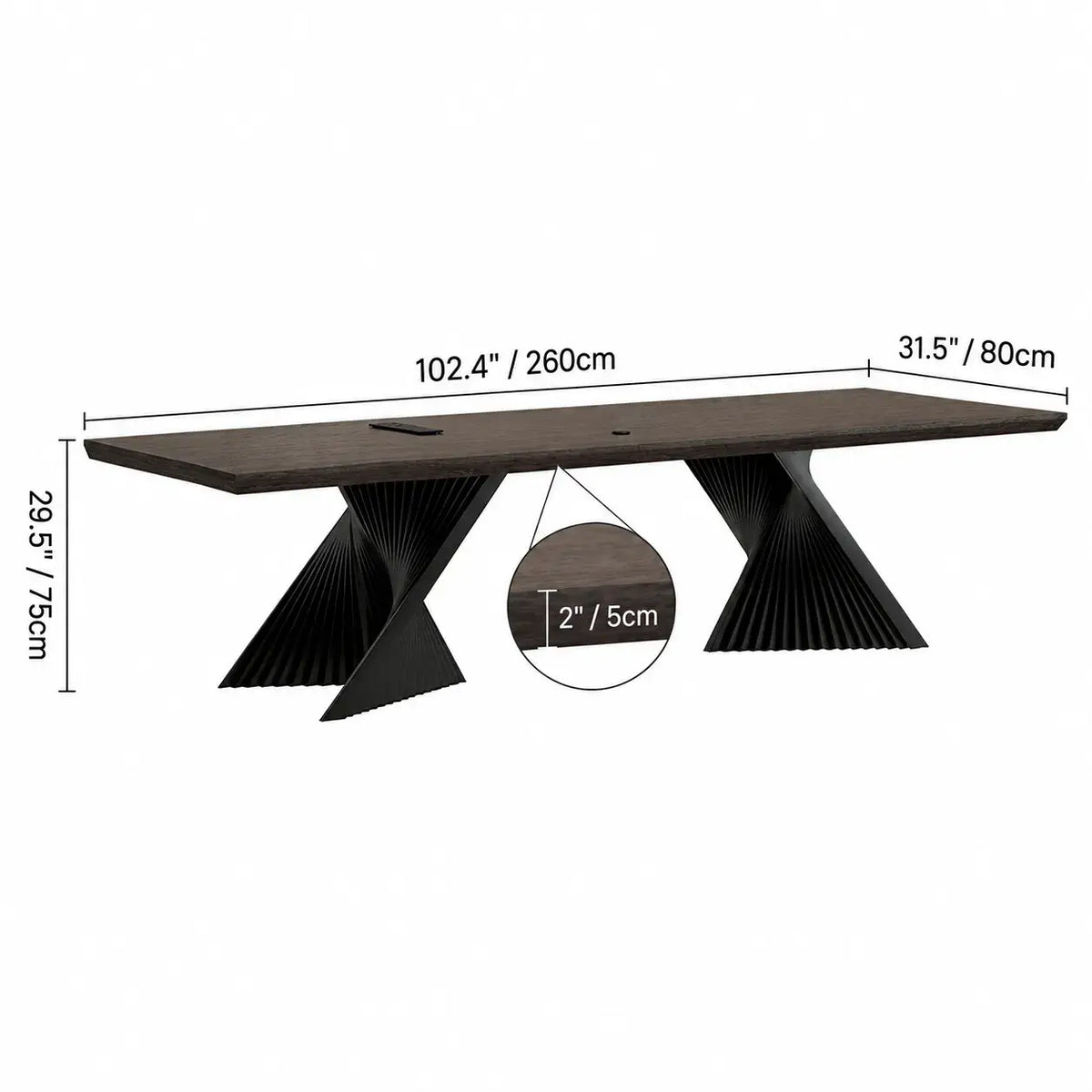 Solid Wood Office Desk with Sculptural X Steel Base and Cable Management